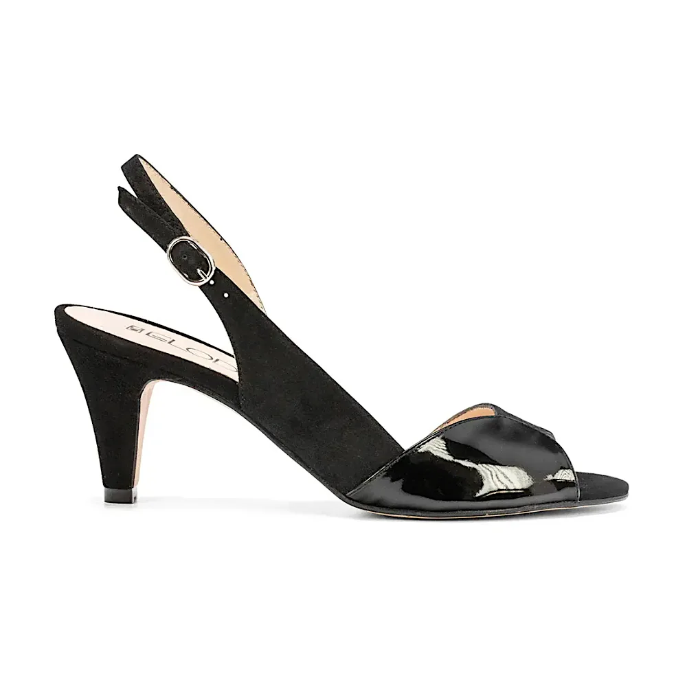 Zapato tacón piel ante negro/charol